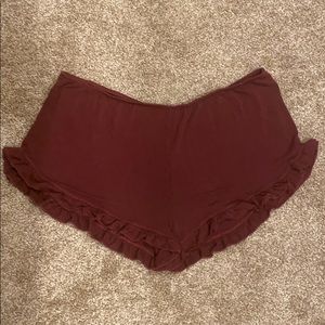 Brandy Melville burgundy ruffle shorts